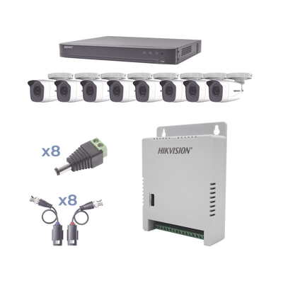 [N4-KEVTX8T8BW-88125] KIT TurboHD 1080p / DVR 8 Canales / 8 Cámaras Bala (exterior 2.8 mm) / Transceptores / Conectores / Fuente de Poder Profesional hasta 15 Vcc para Larga Distancias