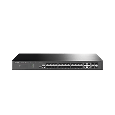 [N4-TL-SG3428XF-220984] Switch de Fibra Óptica L2+ Omada / 24 puertos SFP 1GE / 4 Puertos Combinados SFP+/RJ45 Gigabit / 2 Puertos Consola RJ45|micro-SUB / Administración Centralizada Omada o Stand-Alone / Compatile con IPv6 /  Multicast IGMP
