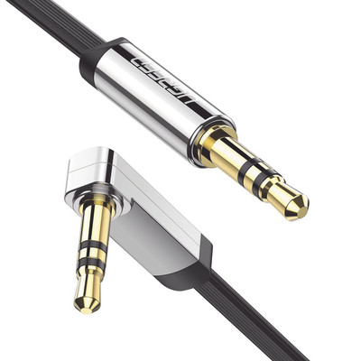 [N4-10599-206889] Cable Auxiliar Plano 2 Metros / Conector 3.5mm a 3.5mm / Macho-Macho / Recto a Angulo / Ángulo de 90° en una de sus Puntas / Color Negro