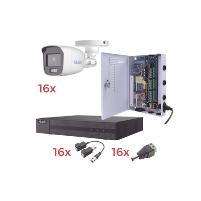 [N4-HL1080PL/16BCA-234661] Kit TurboHD 1080p Lite / DVR 16 Canales / 16 Cámaras Bala Exterior ( 2.8mm) con ColorVu + Micrófono Integado / Transceptores / Conectores / Fuente de Poder Profesional