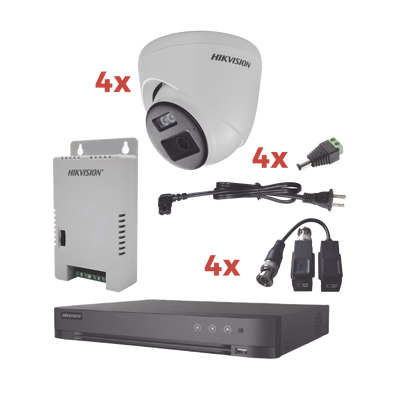 [N4-KH-1080P-4E-TWA-235086] Kit Audio Bidireccional TurboHD 1080p / DVR 4 Canales / 4 Cámaras Eyeball (Exterior) con Bocina y Microfóno Integrado / 1 Fuente de Poder / Accesorios