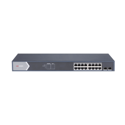 [N4-DS-3E1518P-SI-195061] Switch Gigabit PoE+ / Administrable / 16 Puertos 1000 Mbps PoE+ / 2 Puertos SFP / Configuración Nube desde Hik-ParnerPro / PoE hasta 300 Metros / 225 Watts