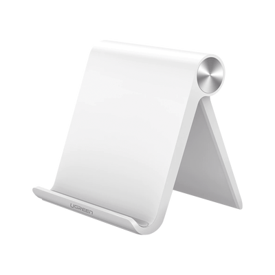 [N4-30485-208477] Soporte de Escritorio para Tablet /  Ajustable de 0° a 100° / Goma Antiarañazos / Antideslizante / Amplia Compatibilidad con dispositivos de 4'' a 13'' / Plegable / ABS / Color Blanco