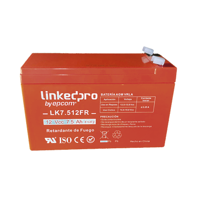 [N4-LK7.512FR-229357] Batería 12 V / 7.5 Ah / UL / Tecnología AGM / Vida útil promedio de 5 años / Retardante a la Flama / Para equipo electrónico, Alarmas de Intrusión / Incendio/ Control de acceso / Video Vigilancia / Incluye adaptad