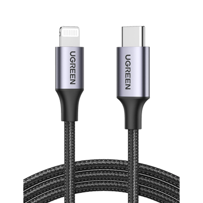 [N4-60761-231242] Cable USB-C a Lightning | 2 Metros | Certificado MFi | Carga Rápida 60W | 480 Mbps | Conector C94 | Adecuado para iPhone, iPad y iPod | Protección Integrada | Caja de Aluminio | Nylon Trenzado | Color Negro.