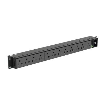 [N4-P12B19M-161244] PDU Básico para Distribución de Energía, Enchufe de Entrada NEMA 5-20P, Con 12 Contactos NEMA 5-20R, Instalación Horizontal de 19in, 1UR, 20 Amp, 120 Vca