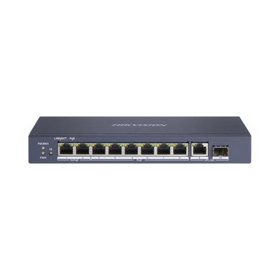 [N4-DS-3E0510HP-E-190395] Switch PoE+ / No Administrable / 7 Puertos 1000 Mbps 802.3 af/at (30 W) / 2 Puertos 1000 Mbps Hi-PoE (90 W) / 1 Puertos 1000 Mbps Uplink / 1 Puerto SFP / Modo Extendido hasta 300 Metros / 110 Watts