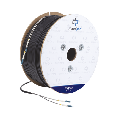 [N4-EF-300-LC-170204] Carrete de Fibra Óptica Monomodo con conectores LC-LC Duplex, Reforzada con Kevlar, de 300 metros, Para instalaciones subterráneas por tubería