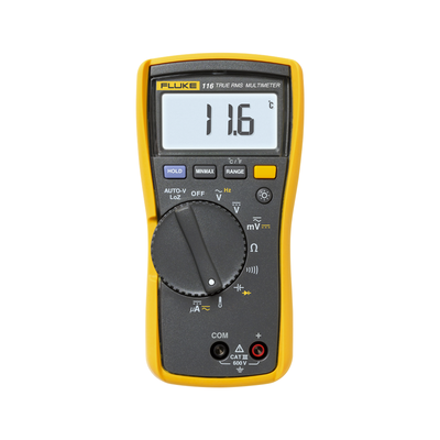 [N4-FLUKE-116-203186] Multímetro Digital para Electricista, con Termómetro Integrado para Aplicaciones HVAC, Uso con Voltaje Máximo de 600 V, Pantalla LED Retroiluminada