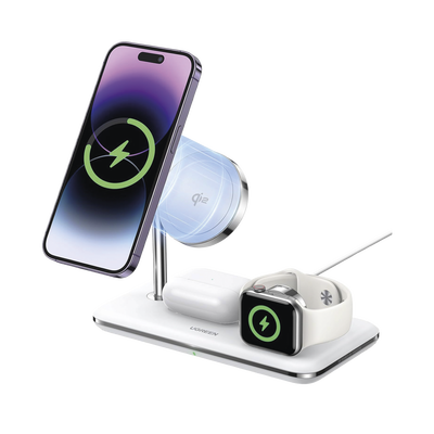 [N4-90326-224361] Cargador Inalámbrico MagSafe 3 en 1 | 25W | Certificación Oficial Qi2 | MFI | Perfecto para iPhone, AirPods y Apple Watch  | Carga Adaptativa /Simultanea | Luz Indicadora LED | Incluye Cable.