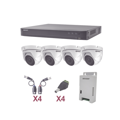 [N4-KEVTX8T4EW-88215] KIT TurboHD 1080p / DVR 4 Canales / 4 Cámaras Eyeball (exterior 2.8 mm) / Transceptores / Conectores / Fuente de Poder Profesional