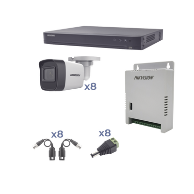 [N4-KH1080P8BW-93211] KIT TurboHD 1080p / DVR 8 Canales / 8 Cámaras Bala (exterior 2.8 mm) / Transceptores / Conectores / Fuente de Poder Profesional hasta 15 Vcc para Larga Distancia