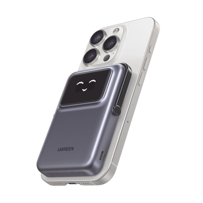 [N4-45327-235400] Power Bank Serie UNO Inalambrico | 10000mAh | 7.5W/20W  |  Con Emojis de Estado | Carga Rápida USB-C Bidireccional  | Pantalla TFT  Inteligente | Con Holder | Color Grey.