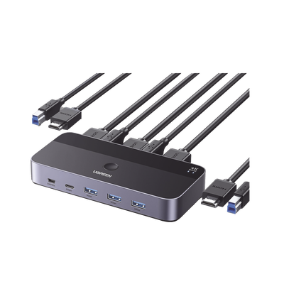 [N4-15707-234568] Conmutador KVM HDMI 4K | HDMI 2.0 | 2 Entradas 1 Salida | 4 Puertos USB 3.0 (3 USB-A *1 USB-C) | Soporta 4K@60Hz | HDR | Indicador Led | Compatible Win, MacOs y Linux | Carcasa de Aluminio.