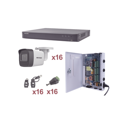 [N4-KH1080P16BW-93212] KIT TurboHD 1080p / DVR 16 Canales / 16 Cámaras Bala (exterior 2.8 mm) / Transceptores / Conectores / Fuente de Poder Profesional