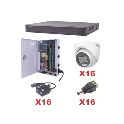 [N4-KH1080P16DW-170646] KIT TurboHD 1080p / DVR 16 Canales / 16 Cámaras Turret con Audio Integrado (Exterior 2.8 mm) / Transceptores / Conectores / Fuente de Poder Profesional