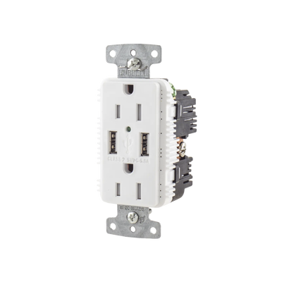 [N4-HUB-USB-15A-5W-207367] Contacto Dúplex con 2 Puertos USB, 15A 125V, 2 Polos, 3 Hilos, Color Blanco.
