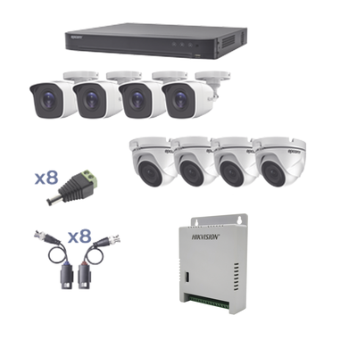 [N4-KEVTX8T4BW/4EW-88137] KIT TurboHD 1080p / DVR 8 Canales / 4 Cámaras Bala (exterior 2.8 mm) / 4 Cámaras Eyeball (exterior 2.8 mm) / Transceptores / Conectores / Fuente de Poder Profesional hasta 15 Vcc para Largas Distancias