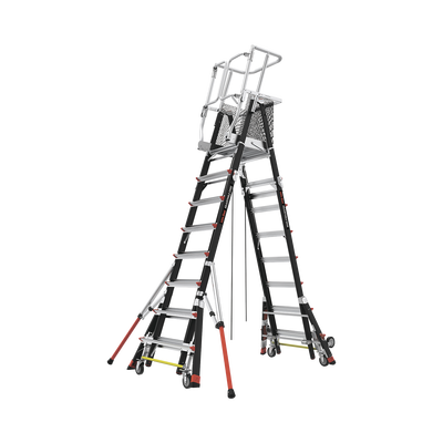 [N4-CAGE8FTR-201158] Escalera de Fibra de Vidrio  con Jaula de 8'-14' (2.44 - 4.27 m). Con Ajuste en Ruedas (RATCHET™ Leveler) (SKU:18515-817).