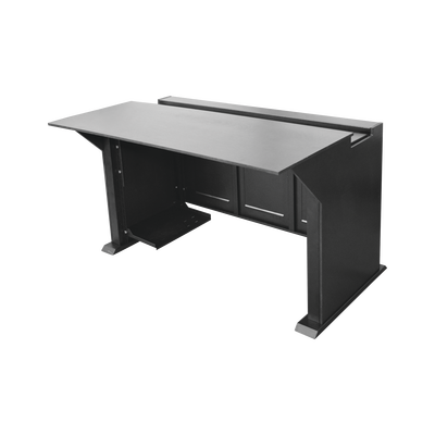 [N4-EM-S02-142875] Escritorio Estación Mobiliaria Profesional de Monitoreo y Control / Videovigilancia / Acceso / Alarmas / Etc... / Metal Negro y Madera Tono Oscuro