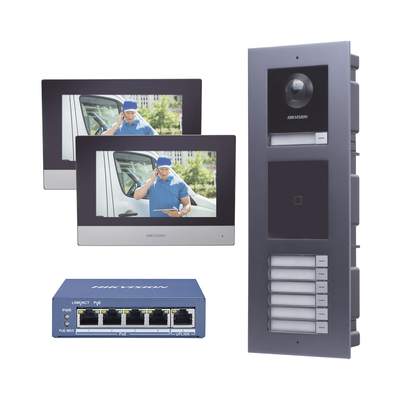 [N4-DSKIS-MULTI-7AP-177009] KIT de Videoportero IP para 7 DEPARTAMENTOS con llamada a App de Smartphone y Lector de Tarjetas EM / 2da Generación (Modular) / Montaje para EMPOTRAR incluido