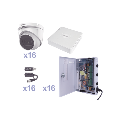 [N4-KESTXLT16EW-88418] KIT TurboHD 1080p Lite / DVR 16 Canales / 16 Cámaras Eyeball  Exterior ( 2.8mm) / Transceptores / Conectores / Fuente de Poder Profesional