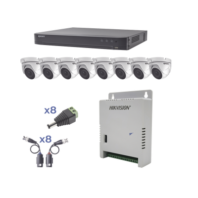 [N4-KEVTX8T8EW-88216] KIT TurboHD 1080p / DVR 8 Canales / 8 Cámaras Eyeball (exterior 2.8 mm) / Transceptores / Conectores / Fuente de Poder Profesional hasta 15 Vcc para Larga Distancia