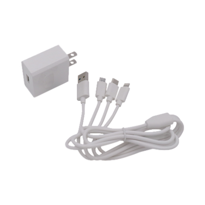 [N4-PL52C-190244] Cargador de pared USB de 5 Vcc 2A / Multi-puertos / USB-C / Micro USB / Tipo C / Lightning (iPhone) / Extensión de cable 1.2 metros