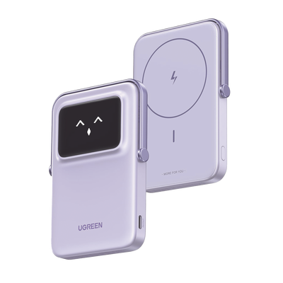 [N4-45328-235401] Power Bank Serie UNO Inalambrico | 10000mAh | 7.5W/20W  |  Con Emojis de Estado | Carga Rápida USB-C Bidireccional  | Pantalla TFT  Inteligente | Con Holder | Color Purple.