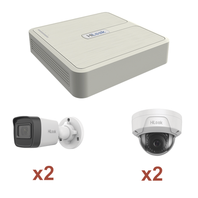 [N4-KIP2MP/2B2D-191242] Kit IP 1080p (2 Megapixel) / NVR de 4 Canales con 4 Puertos PoE / 2 Cámaras IP Bala para Exterior / 2 Cámaras IP Domo para Exterior