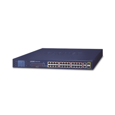 [N4-FGSW-2622VHP-85879] Switch No Administrable 24 Puertos PoE 10/100 802.3af/at, 2 Combo TP/SFP Gigabit y Pantalla LCD para Monitoreo y Configuración Básica de PoE, Hasta 300 Watts