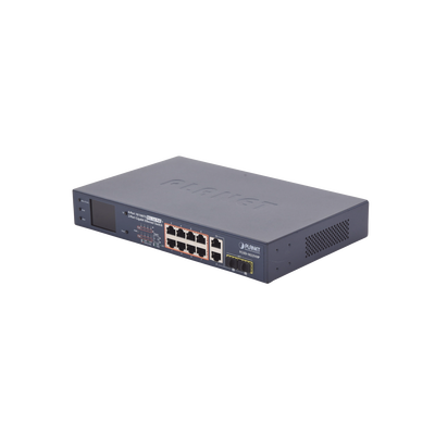 [N4-FGSD-1022VHP-85877] Switch PoE+ / distancia 250 metros / 8 puertos + 2 combo TP/SFP gigabit y pantalla LCD para monitoreo