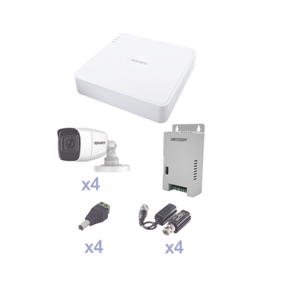 [N4-KEVTX8T4BG/A-192491] KIT TurboHD con Audio 1080p / DVR 4 Canales / 4 Cámaras Bala (exterior 2.8 mm) / Transceptores / Conectores / Fuente de Poder / AUDIO POR COAXITRON
