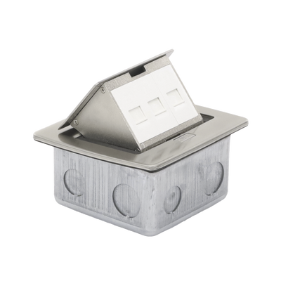 [N4-TH-MC-PD-72888] Mini caja de piso rectangular para datos y conectores tipo Keystone, Color y material en acero inoxidable (3 puertos) (11000-21202)