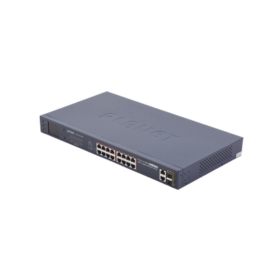 [N4-FGSW-1822VHP-85878] Switch no administrable PoE+ Extended, Aislamiento VLAN de 16 puertos + 2 combo TP/SFP Gigabit y Pantalla