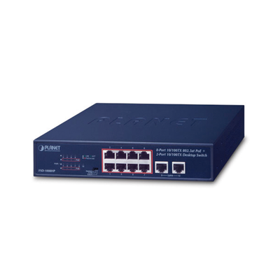 [N4-FSD-1008HP-161043] Switch de Escritorio de 8 Puertos 10/100TX 802.3at PoE+ / 2 Puertos 10/100TX / 120W PoE Budget / Modos Standard, VLAN y Extendido / Distancia Extendida Hasta 250m
