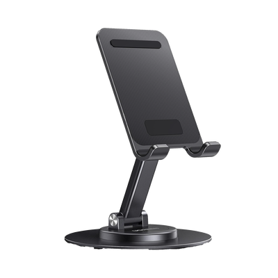 [N4-35152-232248] Soporte para Teléfono Celular Giratorio | 360° de Rotación | Angulo Ajustable | Altura Ajustable 17-20cm  | Antideslizante | Ejes Giratorios de Alta Precisión| Plegable | Aluminio | Color Gris
