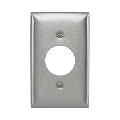 [N4-HUB-SS7-210614] Placa para Receptáculo Sencillo de 15 y 20 A de Entrada Recta y  para Receptáculo de 15 A de Media Vuelta/ 1.4" (35.56 mm) / Acero Inoxidable.
