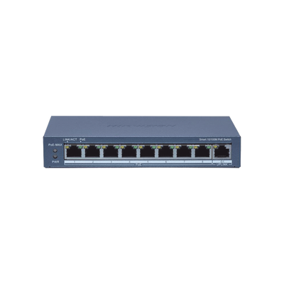 [N4-DS-3E1309P-EI(B)-235585] Switch Administrable PoE+ / 8 puertos 100 Mbps PoE+ / 1 puerto 1000 Mbps de Uplink / PoE hasta 300 Metros / Conexión Remota desde Hik-ParnerPro / 110 W