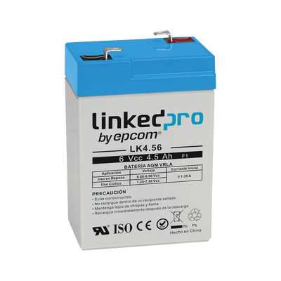 [N4-LK4.56-231412] Batería 6 V / 4.5 Ah / UL / Tecnología AGM / Vida útil promedio 5 años / Para uso en equipo electrónico, Alarmas de Intrusión / Incendio/ Control de acceso / Video Vigilancia / Terminales F1 ( Incluye adaptador F2