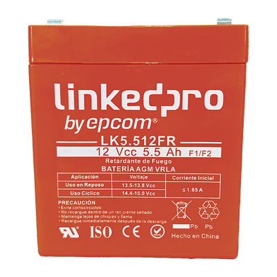 [N4-LK5.512FR-229351] Batería 12 V / 5.5 Ah / UL / Tecnología AGM / Vida útil promedio de 5 años / Retardante a la Flama / Para uso en equipo electrónico, Alarmas de Intrusión / Incendio/ Control de acceso / Video Vigilancia / Incluye