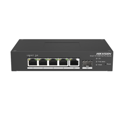 [N4-DS-3T1306P-SI/HS-236415] Switch PoE+ / Administrable / 4 Puertos 10/100 Mbps PoE+ / 1 Puerto 1000 Mbps Uplink / 1 Puertos SFP  /  Configuración Nube Hik-PartnerPro / Modo Extendido hasta 300 Metros / 60 Watts