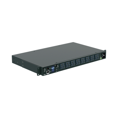 [N4-P08E14M-176997] PDU Switchable y Monitoreable por Toma (MS) para Distribución de Energía, Enchufe de Entrada NEMA 5-15P, Con 8 Salidas 5-20R, Horizontal 19in, 120 Vca, 15 Amp, 1UR
