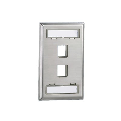 [N4-NKF2S-74277] Placa de Pared Vertical, Salida Para 2 Puertos Keystone, Con Espacios Para Etiquetas, de Acero Inoxidable