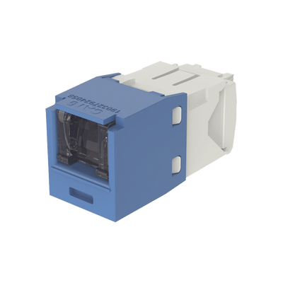 [N4-CJH688TGBU-191171] Conector Jack RJ45 Estilo TG con Ventana, Mini-Com, Categoría 6, de 8 posiciones y 8 cables, Color Azul