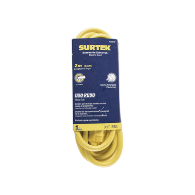 [N4-SYS-136040-166383] Extensión Eléctrica de Uso Rudo 2 metros / 127 V CA 10 A Máximo /  Color Amarillo.