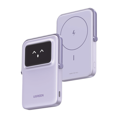 [N4-35606-235399] Power Bank Inalambrico | 5000mAh | 7.5W  |  Con Emojis de Estado | Carga Rápida USB-C Bidireccional  | Pantalla TFT  Inteligente | 13 niveles de Proteccion | Con Holder | Color Purple.