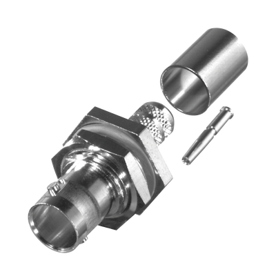 [N4-RFB-1717-Q-192439] Conector BNC Hembra para Chasis en D-Plano con Aro de Goma, Anillo Plegable para RG-6/U y Grupo Q, 75 Ohm, Níquel/ Oro/ Teflón.