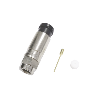 [N4-TT11-F02-168093] Conector F Macho de Compresión Axial con Borne Negro para instalar en Cable Coaxial RG-11, 75 Ohm, Bronce-Niquelado.
