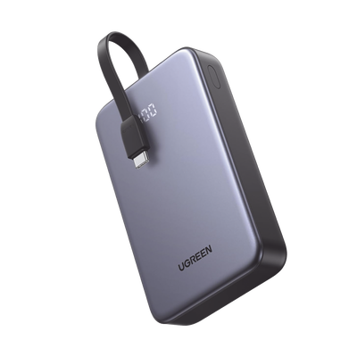 [N4-45762-235406] Power Bank Portatil | 20000mAh (74Wh) | 30W | Con Cable USB-C Incorporado | 2 Salidas 22,5W | Pantalla Inteligente | Multiple Proteccion | Aprobado por Aerolíneas | Color Grey.